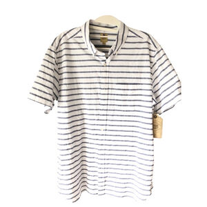 True Craft Men's Striped Short Sleeve Shirt White Blue Large
